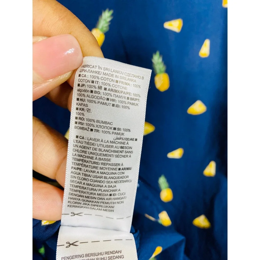 Banana Republic Shirt Mens Slim Luxe Poplin Pineapple Navy Blue M Fruit
